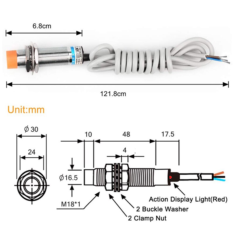 2Pcs 8mm Induktive Proximity Sensor Messabstand Ansatz Sensor Zylinder Proximity Schalter NPN DC 6-36V 300MA