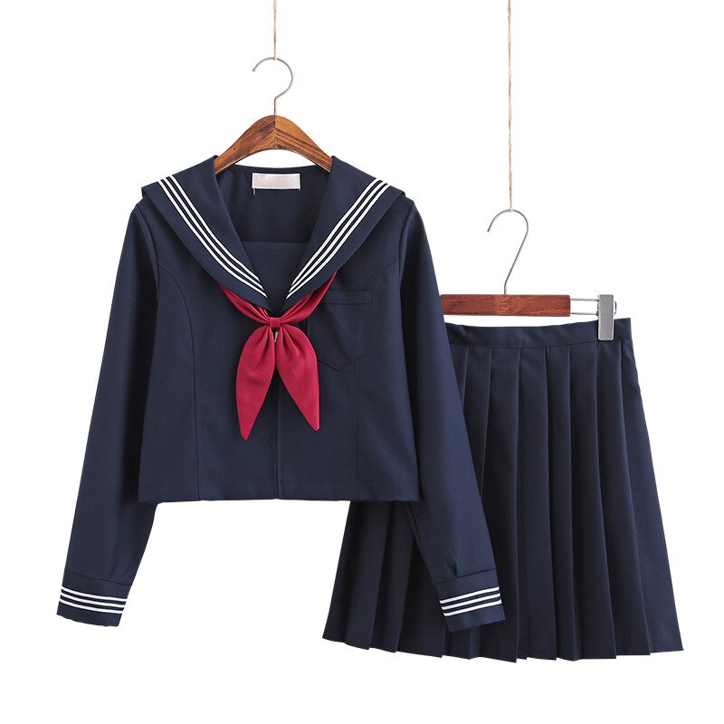 Uniformes japonais JK grande taille 8 tailles, robes d'école pour filles, veste de costume de marin bleu marine, uniformes de lycée: Long sleeves suit / M