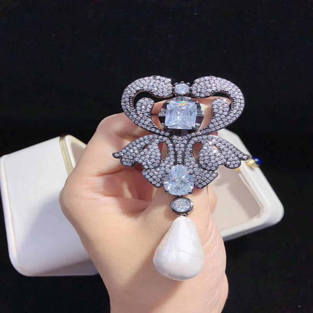 ¡Wow! Zircon y de agua dulce blanco perla gota renacer keshi broche naturaleza venta mayorista fppj para xms: Blanco