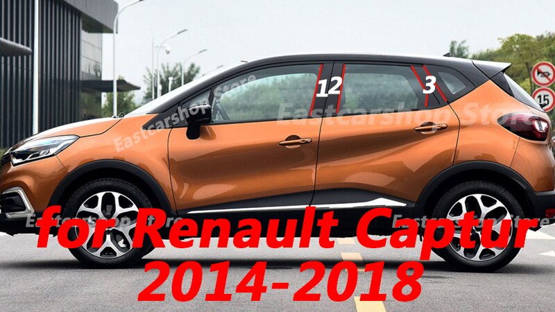 For Renault Captur Car Door Central Window Middle Column Decoration Strip PC B C Pillar Accessories: 2014-2018 Black