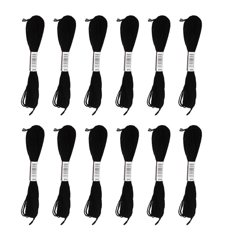 12 Stuks Zwart En Wit Kruissteek Draad Borduurwerk Floss Strengen Zwart Hand Naaigaren Diy Handwerk Accessoires: 12 black