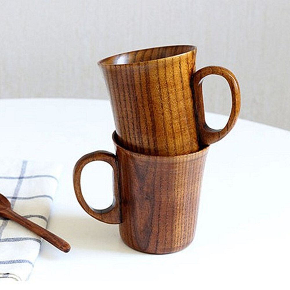 Wooden Wood Cup 400ml Natural Wood Grain Classical Handcrafted Cups of Coffee Milk Juice Tea Cup mug Japanese-style