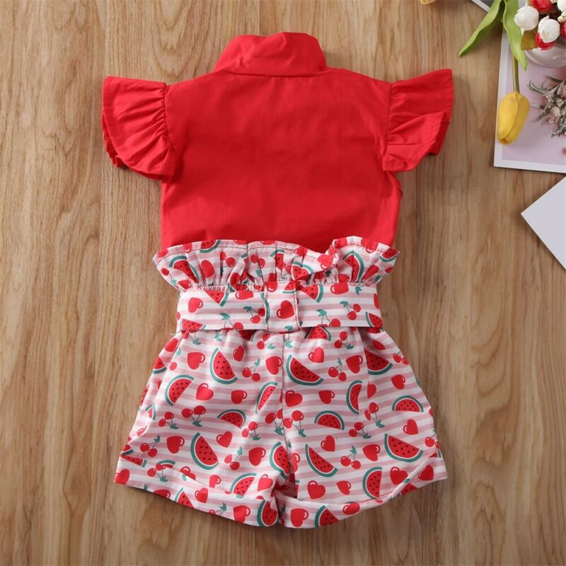 ropa de bebé de verano 1-6T niño chico bebé niña rojo sólido camisa sandía pantalones cortos traje ropa 2 uds de Braga