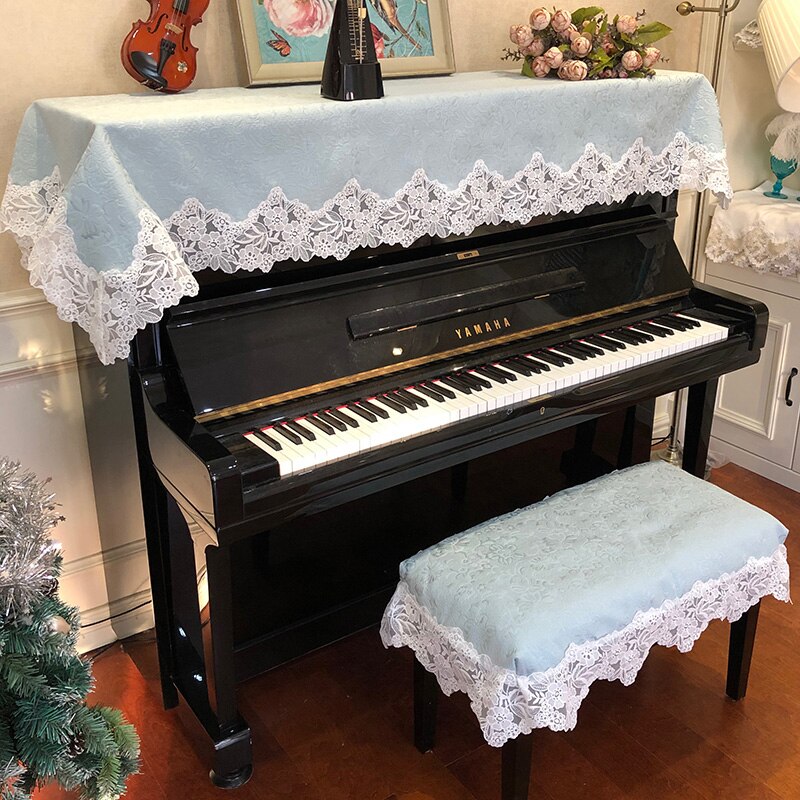 Simple Light Green Piano Cover Towel Music Stool Set Piano Dustproof Half Cover American Fabric Covering Cloth: Green / 38x58 cm