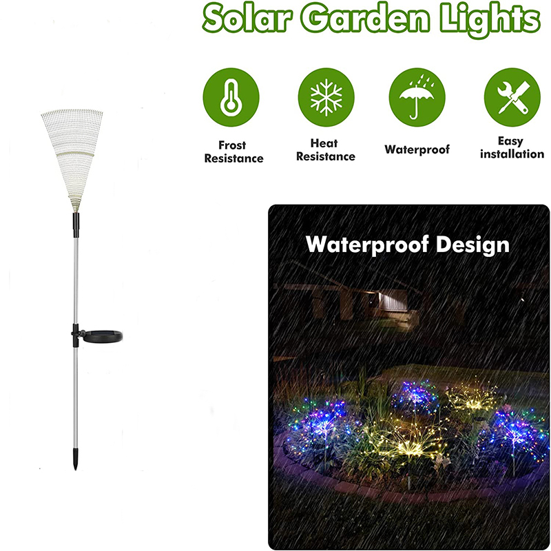 Luz solar de fogos de artifício ao ar livre à prova dwaterproof água solar jardim flor luzes com 8 modos flash string luz de fadas para iluminação ao ar livre