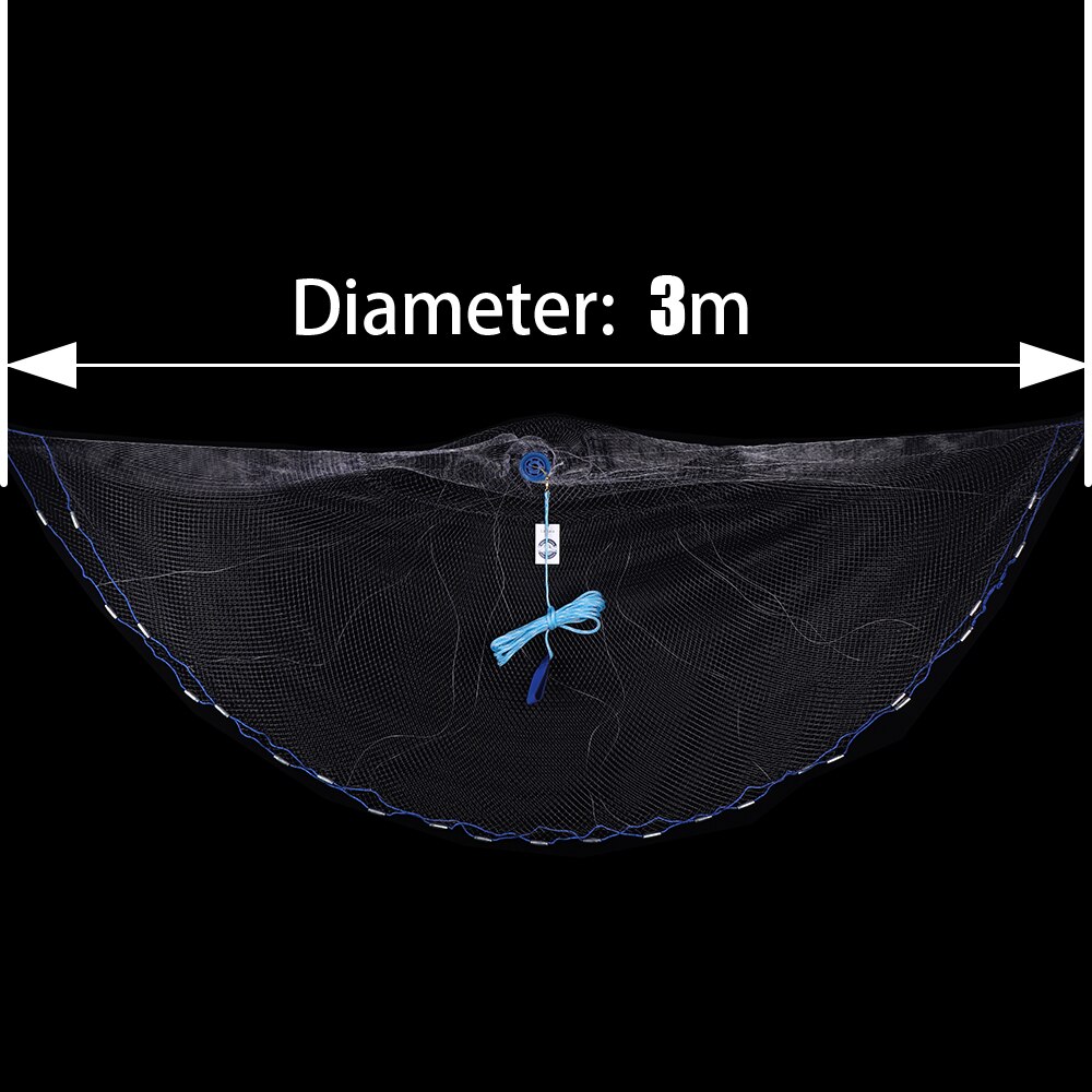 Easy throw Cast Net Diameter 2.4M-7.2M American Style Fishing Net Small Mesh Outdoor Sports Fish Trap Network: Diameter 3M