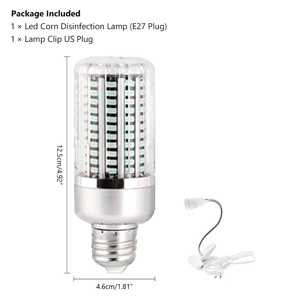 40W Uv Kiemdodende Lamp E27 Led Uvc Lamp Maïs Desinfectie Sterilisator Ozon Gratis Led Verlichting Thuis Schone Lucht Doden bacteriën Mijten: lamp add US holder