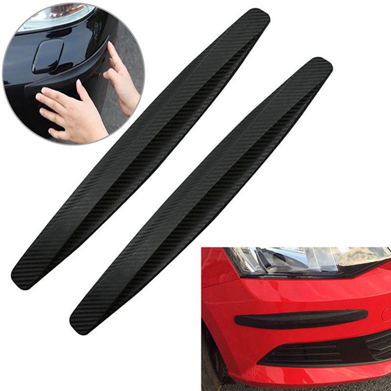 2 uds, Protector de parachoques de coche, Protector de esquinas, adhesivo para arañazos, Kit de carrocería de goma con textura de fibra de carbono