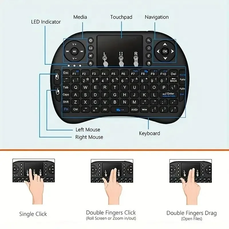 Drahtlose Mini-Tastatur, Flugmaus, 2,4 G, großes Touchpad, digitaler Computer, Trockenbatterie, USB-Aufladung, Dual-Purpose-Tastatur