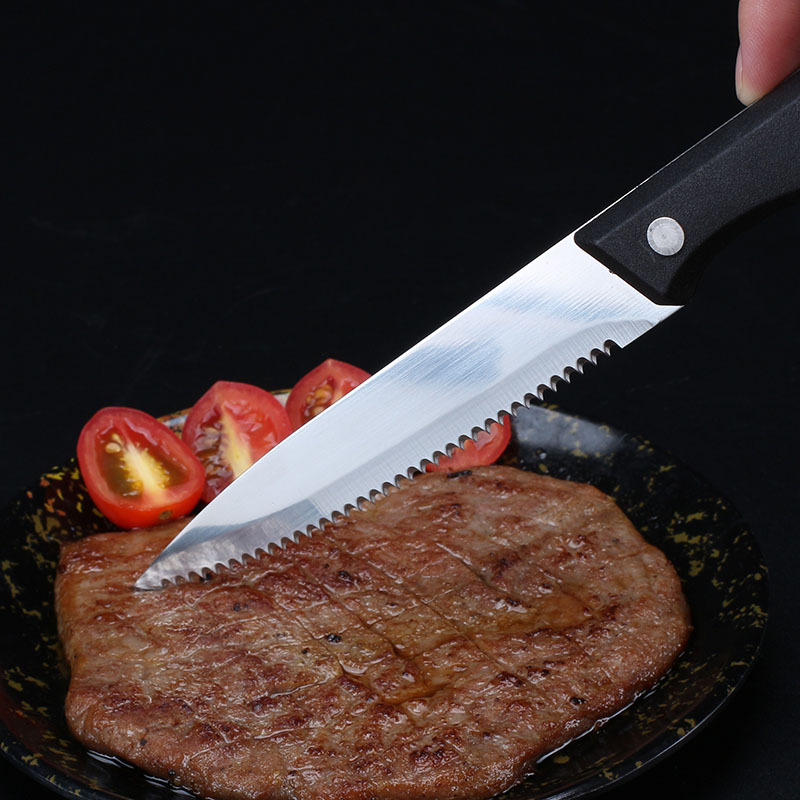 Stainless Steak Knife Serrated Ergonomic Handle Triple-Rivet Flatware Kitchen Dinner Knife Black Meat Knives