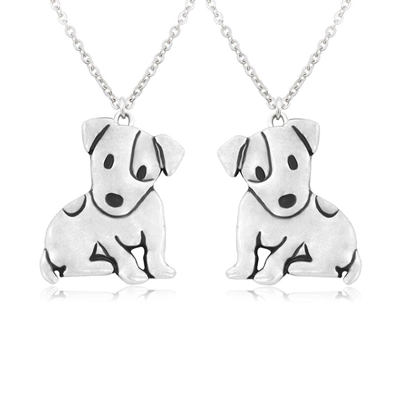 Collar con colgante de perro Jack Russell Terrier y Fox Terrier para mujer, cadena larga de acero inoxidable, joyería para niños y estudiantes: 1 Pair Neckalce / 45 cm