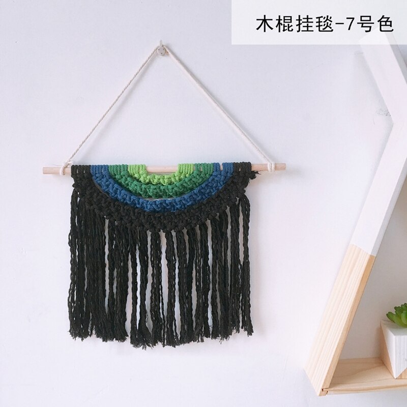 Babykamer macramé gebreid wandkleed met kwastje bohemian handgemaakte gevlochten regenboog houten wandhanger kunst kinderkamer boho decoratie: 07