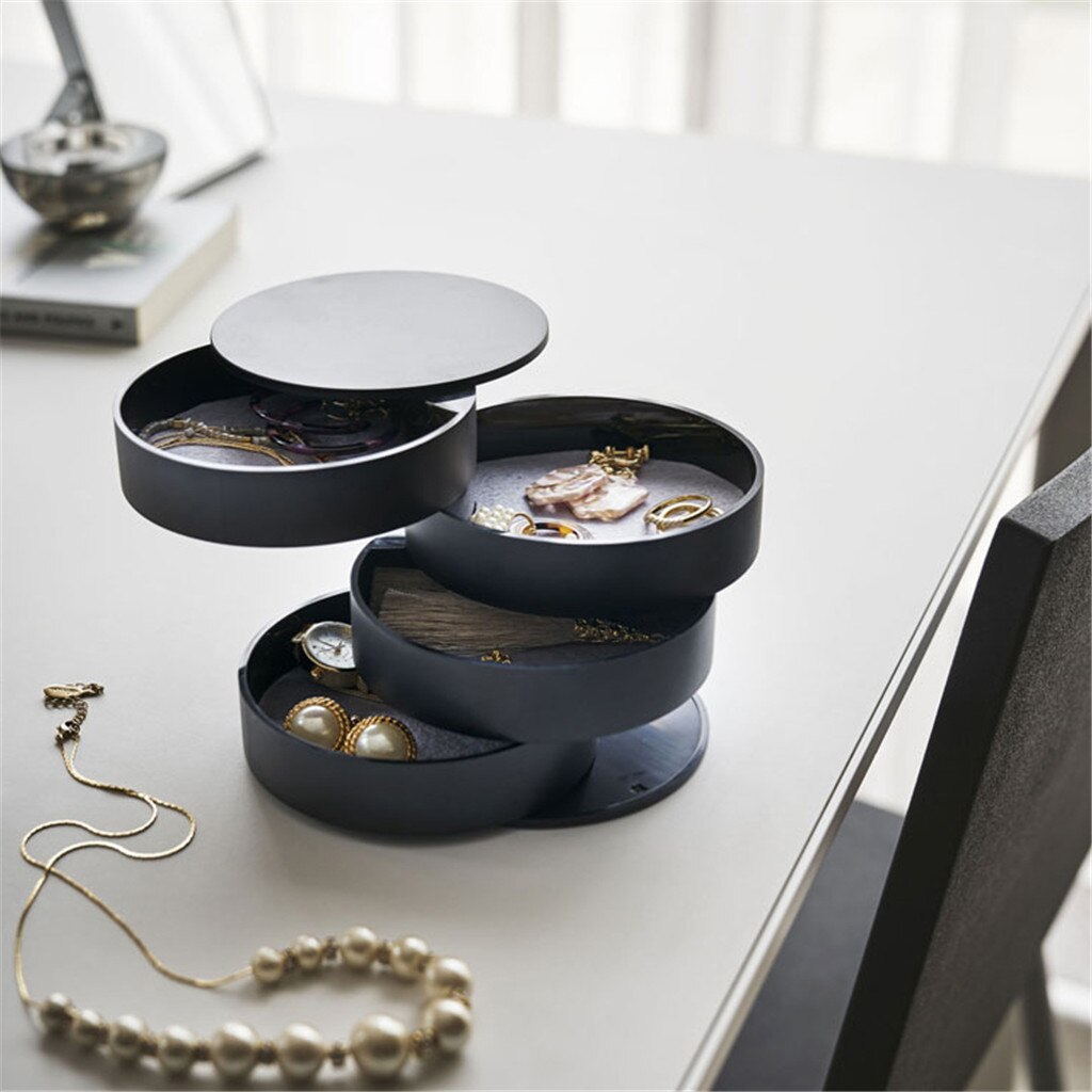 Vrouwen Sieraden Opbergdoos Mode 4-Layer Draaibaar Sieraden Accessoire Opbergvak Met Deksel Voor vrouwen: Black