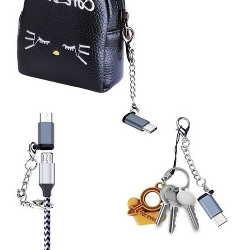 Fast Ship! USB-C To Micro USB Adapter Anti-lost Keychain USB Type-C To Micro USB Convert Connector For Xiaomi Huawei Phone