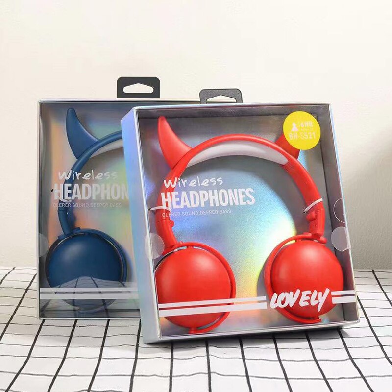Dessin animé mignon cornes casque Bluetooth casque sans fil casque stéréo pliable Sport écouteur Microphone mains libres enfant enfant