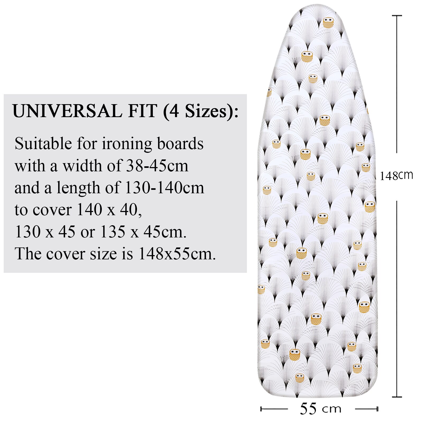 Cotton Ironing Board Cover Large Printed Ironing Board Cover Protective Non-slip Thick Colorful for Home Cleaner 148x55cm: WHITE