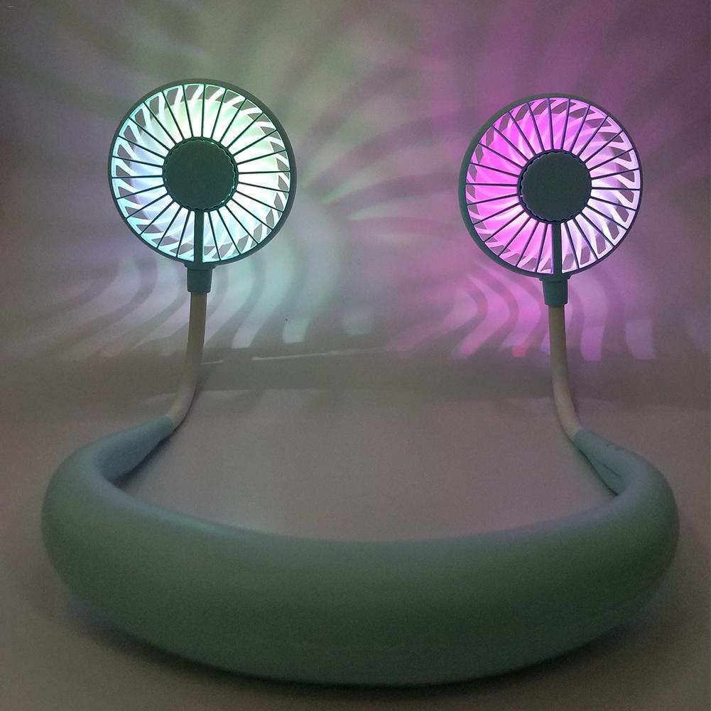 Glowing Halter Fan Innovative Student Portable USB Rechargeable Fan Cover Halter Sports Light Aromatherapy Fan Three Speeds