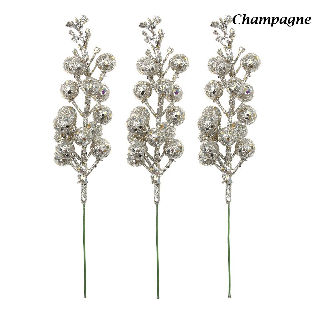 3Pcs/lot Colorful Christmas Tree Decoration Fruit Hanging Baubles Sequins Cherry Berries Party Ornament Xmas Wreath Accessories: champagne