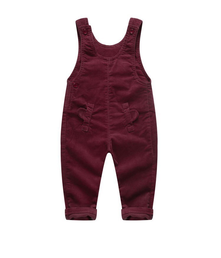 Baby herfst jumpsuit corduroy mooie zak unisex overall effen knoop peuter meisjes jongens jumpsuits kinderbroeken