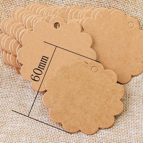Étiquette en papier Kraft en forme de fleur, étiquette blanche et noire, vierge, à suspendre, pour vêtement, étiquette de prix, 100 pièces: kraft100