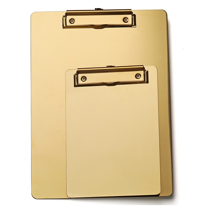 Gold Metal Writing Sheet Pad Clipboard Menu Data File Storage Folder for Office Restaurant Hotel Home