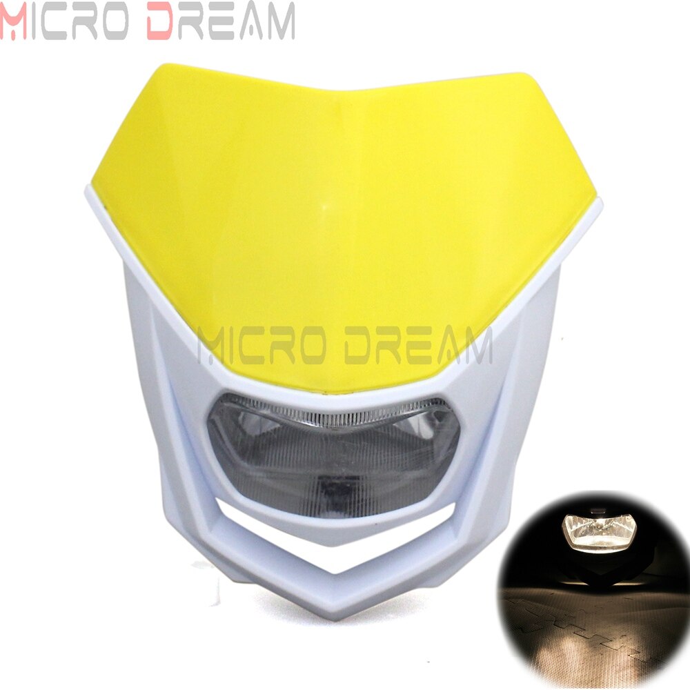 Motocross Dirt Bike Offroad Enduro H4 Headlight Universal 12V 35w Motorcycle Headlamp Mask for Honda Yamaha Suzuki CRF WRF DR YZ: Yellow White
