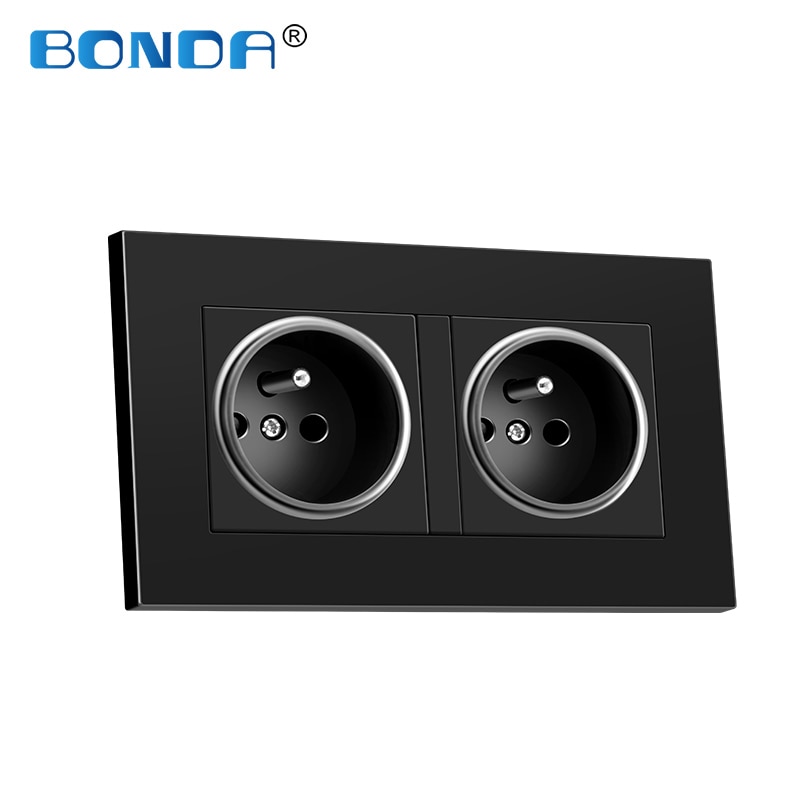 Wall socket outlet standard European tempered glass / plastic panel socket French round 2 hole socket with cylinder AC220-250