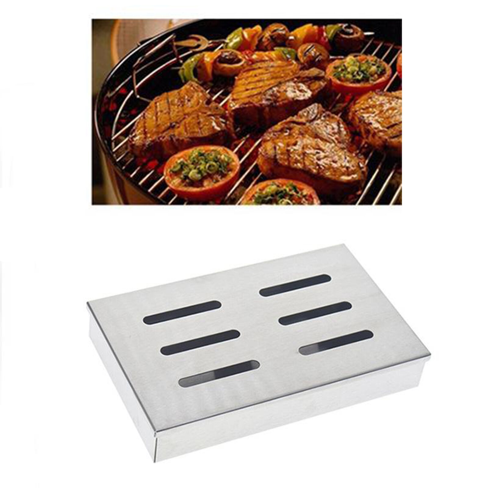 Thicker Stainless Steel Meat Smoking Barbecue Smoker Box for BBQ Wood Chips Grilling Accessories