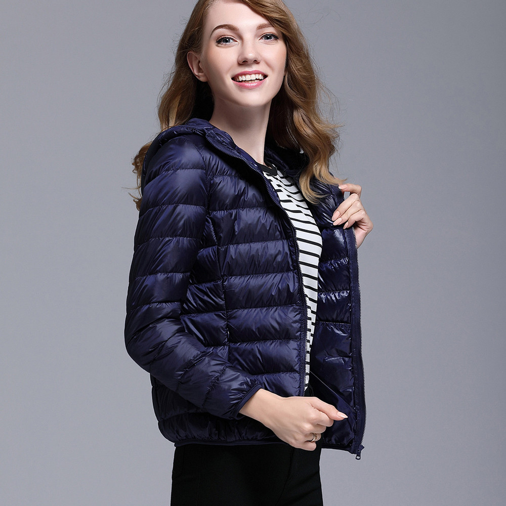 Winter Coat Women Ultra Light Down Jacket White Duck Down Hooded Jackets Parka Casual Female Long Sleeve Solid Outwear Coat: Navy Blue / XXXL