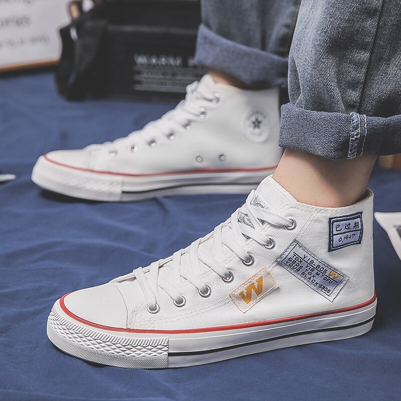 Menn casual vulkanisere sko billige lerret sko menn komfortable høy topp sneaker menn pustende walking sko rozoball: Hvit / 10