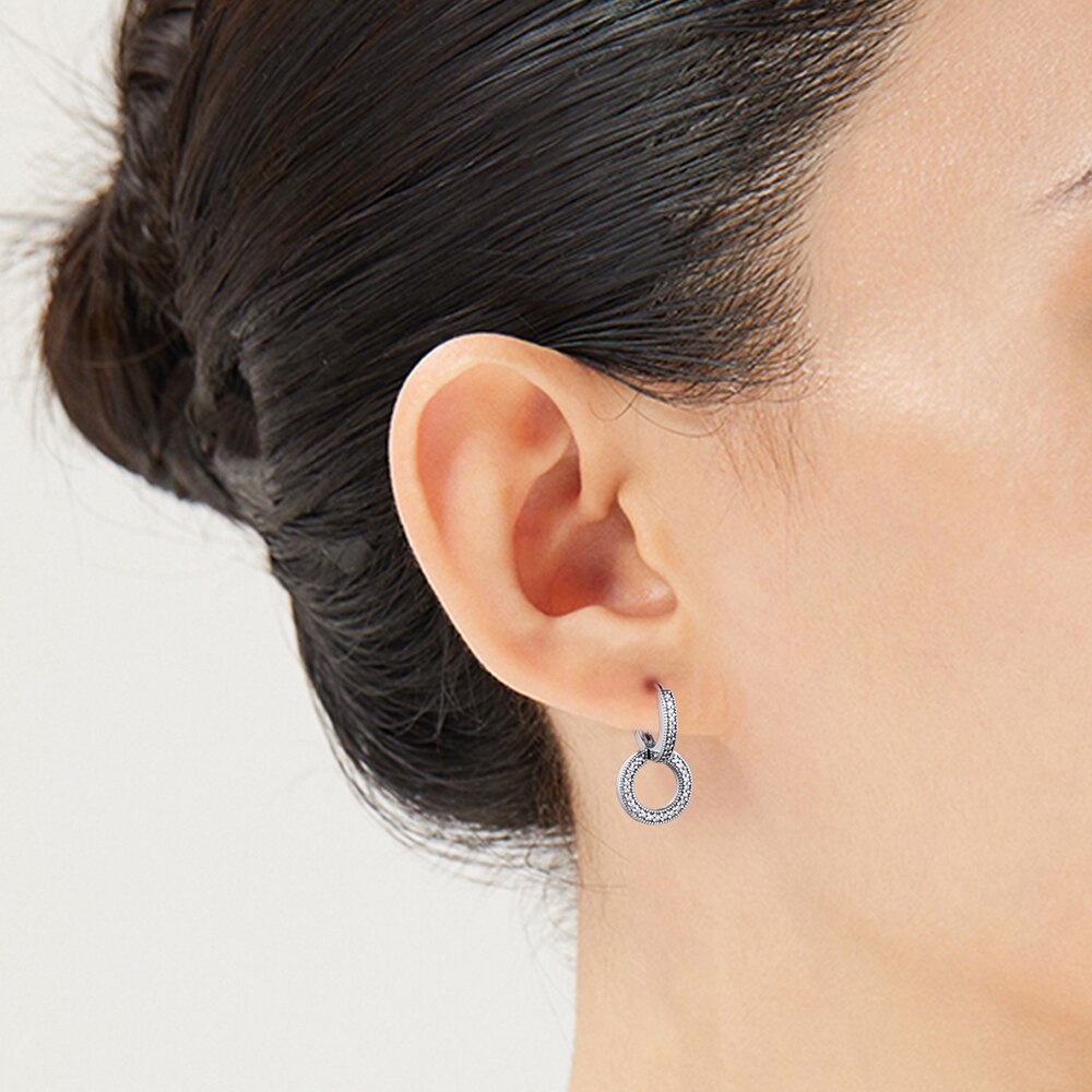 Fonkelende Dubbele Hoepel Oorbellen 925 Sterling Zilveren Sieraden Voor Vrouw Make Up Mode Vrouwelijke Oorbellen Partij Sieraden