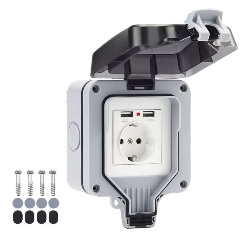 Enchufe IP66 de 220v, enchufe exterior impermeable de Corea, enchufes eléctricos e interruptor de pared, adaptador europeo múltiple de la UE, alimentación para el baño: Plata