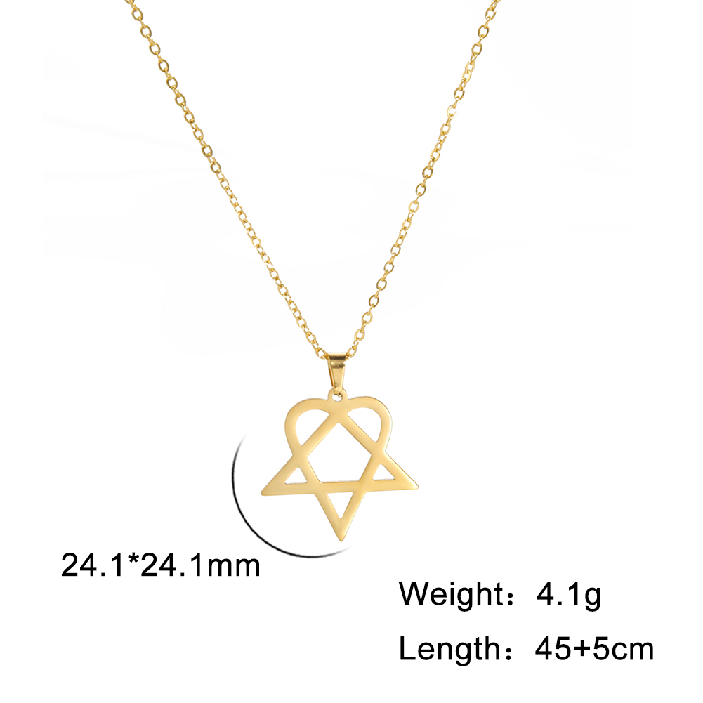 Lucktune-Collar colgante Heartagram estrella Collar de cadena pentagonal de corazón de acero inoxidable para mujeres de joyería de pareja: Color dorado