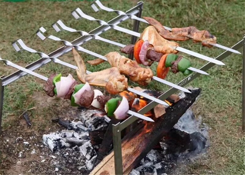 10 st 50cm 60cm stora långa rostfria grillspett grilla bbq nål grill breda shish kabob pinnar platt kött kebab gaffel