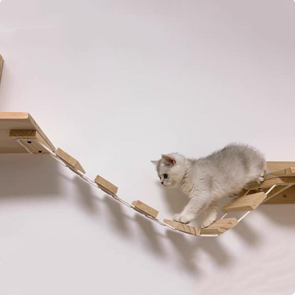 Massief Houten Wand Kat Klimrek Suspension Bridge Set Kat Stappen Bed Plank Tree Tower Kat Speelgoed