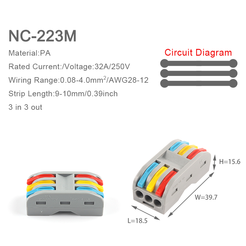 5Pcs Universal Compact Wire Connector SPL 222 2/3/4/5Pin Conductor Wiring Terminal Block Plug-in Quick Connectors with Lever: 5PCS NC-223M