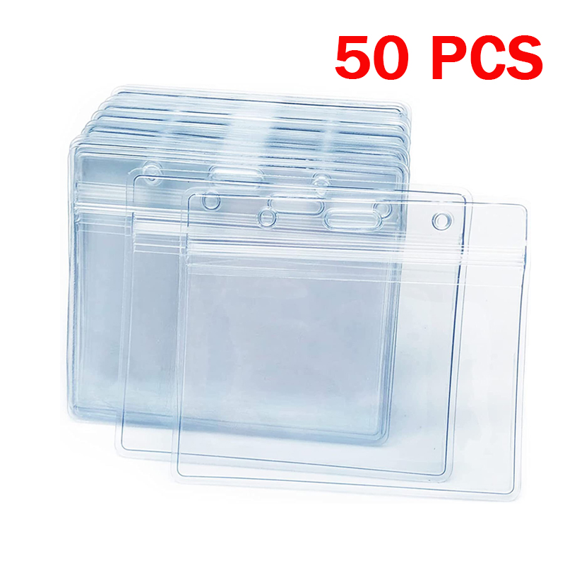 50 Uds. Portatarjetas transparente de PVC resistente al agua, portatarjetas de plástico para tarjetas de identificación para tarjetas de empleado, tarjetas de estudiante, tarjetas de crédito