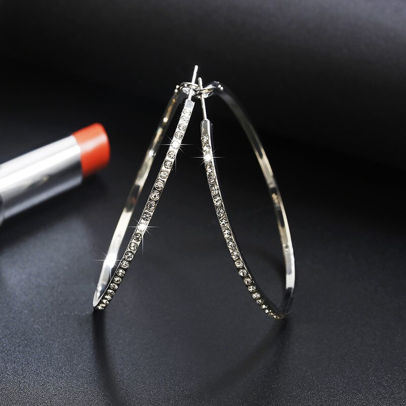 Grote Hoepel Oorbellen Vrouwen Gouden Zilveren Kleur Strass Oor Ringen Koreaanse Sieraden Earring Hoops Party Accessoires: Silver