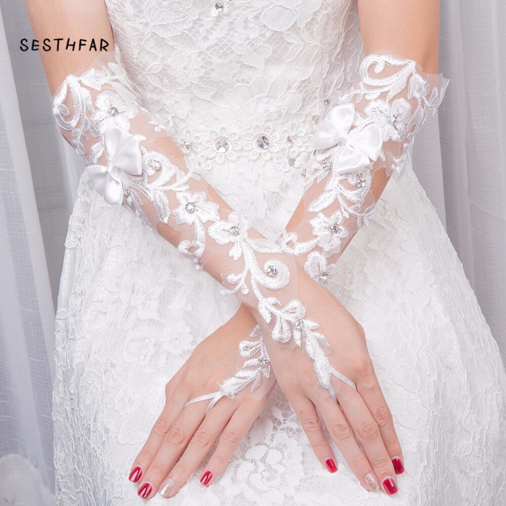 SESTHFAR-guantes de encaje calados para boda, accesorios elegantes, encaje delicado patrón Jacquard, guantes de encaje, guantes de boda