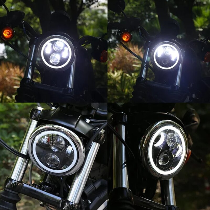 5.75 inch Led motorcycle headlight halo Ring white DRL Angel eye H4 Phare Farol Moto For Dyna Sportster Softail 5 3/4&quot;Headlamp.