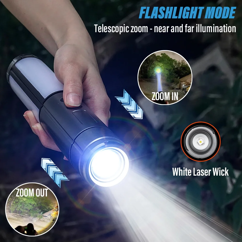 Luz de Camping plegable, linterna portátil, linterna telescópica, linterna de Camping recargable por USB, lámpara para tienda de campaña al aire libre con Base de soporte