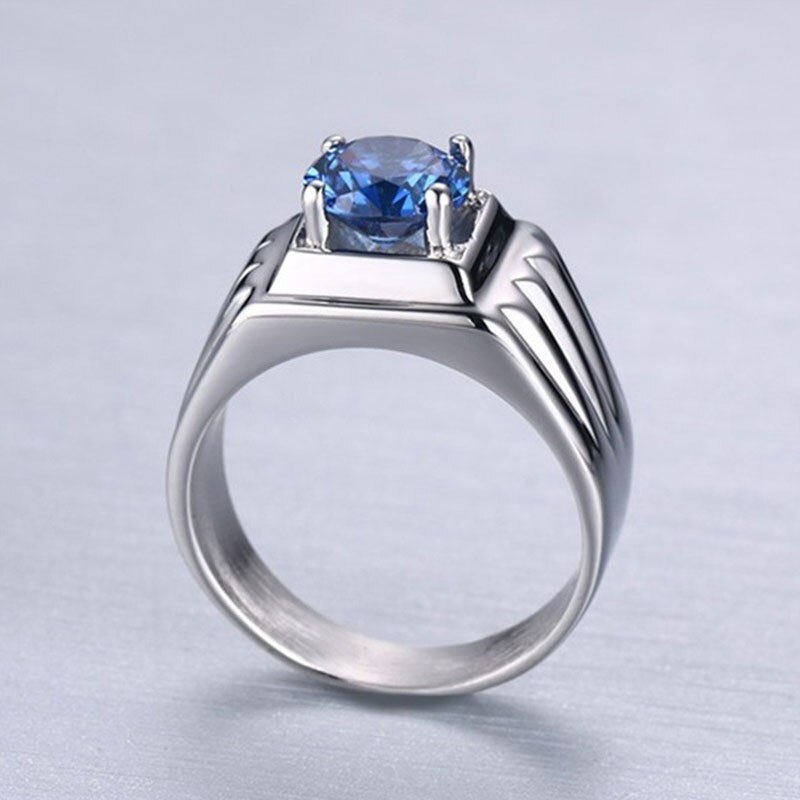 Accessoires de bleu Zircon acier inoxydable anneau hommes Glamour bijoux fiançailles bague de mariage de noël