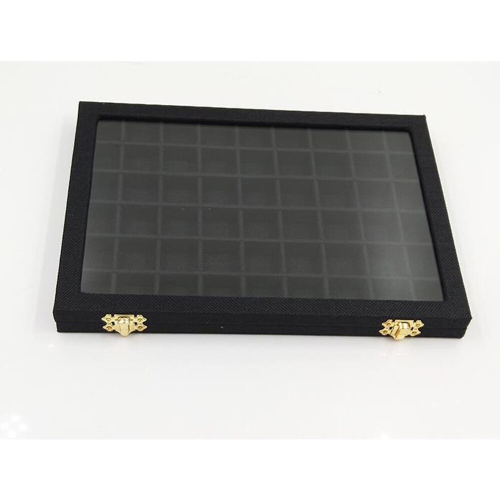 Caja de Porta anillos con tapa de cristal transparente de 54 rejillas, organizador de embalaje de joyería, caja de joyería para pendientes, collares y pulseras: 4