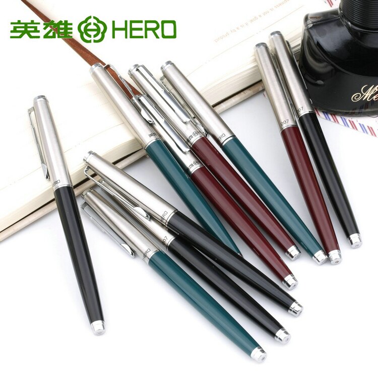 10Pcs/set Hero 007 Classic Style Metal Fountain Pen 0.5mm Inking Pens for Writing School Stationery