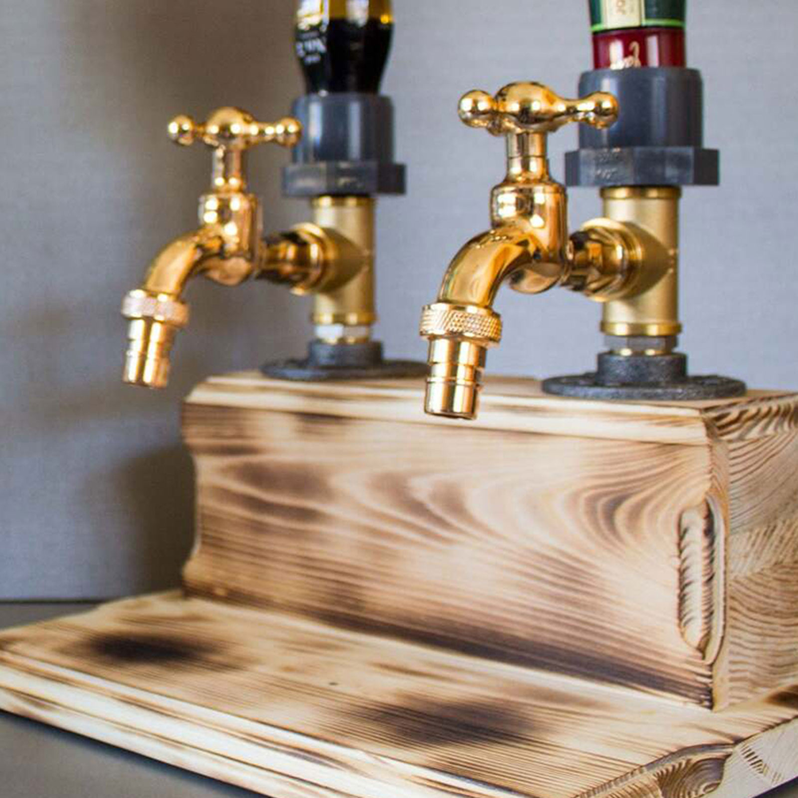 Father's Day Whiskey Dispenser Wood Faucet Shape Dispenser for Party, Bar, Beverage Station