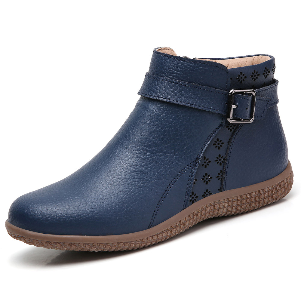 Primavera botas de inverno botas de neve sapatos de couro genuíno deslizamento em botas de tornozelo de chelsea botas planas de botas curtas senhoras botas de outono: blue KL.B1900 / 39