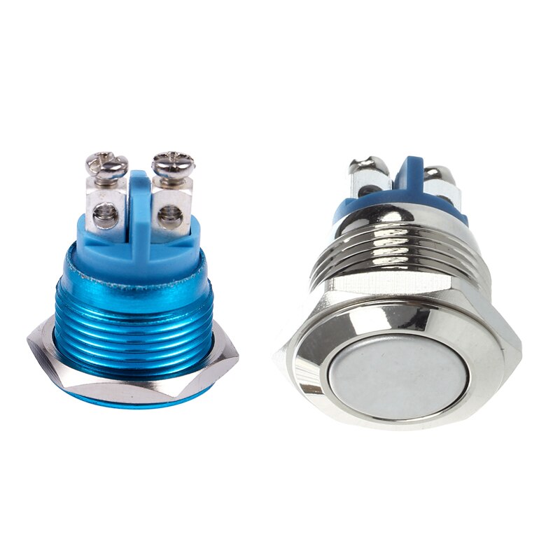 2Pcs 16Mm Flush Mounted Momentary Spst Stainless Steel Round Push Button Switch - Blue & Silver,Blue