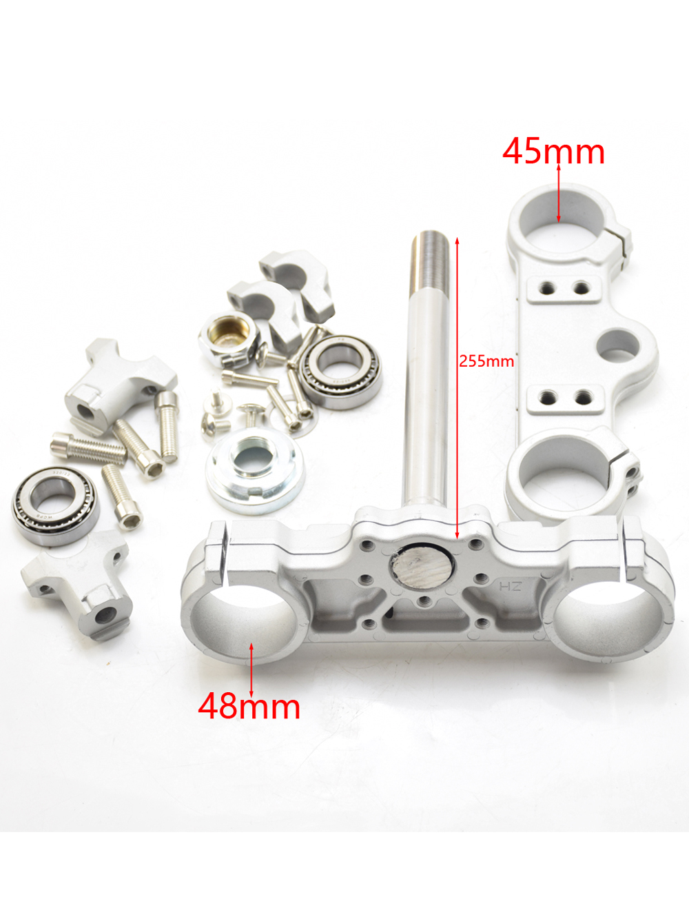 Manubrio moto Albero triplo Morsetto sterzo Bar Riser 45mm e 48mm 255L + cuscinetto Per 22mm manubrio dirt pit bike Pezzo di ricambio: Default Title