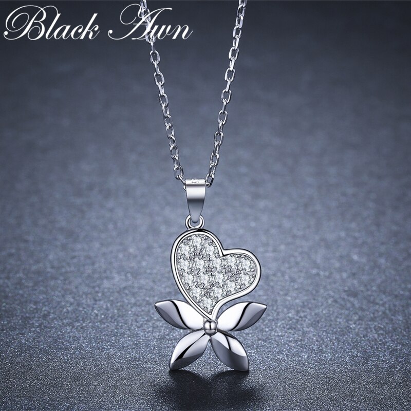 BLACK AWN 925 Sterling Silver Jewelry Heart Necklaces Pendants Female Bijoux Lover's K043