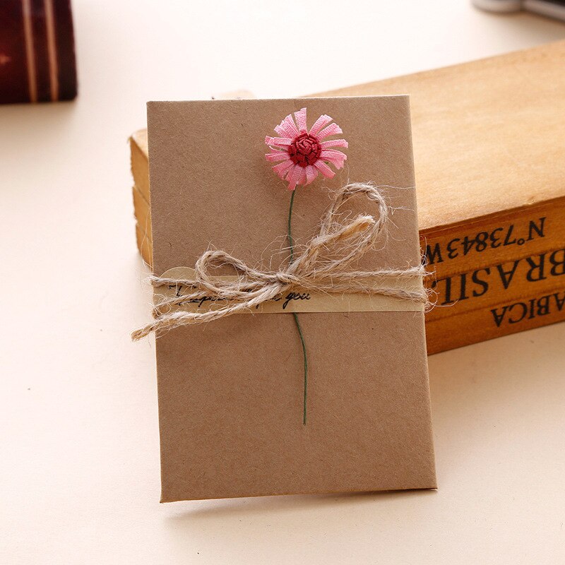 1PC Retro DIY Kraft Paper Invitation Greeting Card with Envelope Handmade Dry Flower Wedding Party Invitation Envelopes